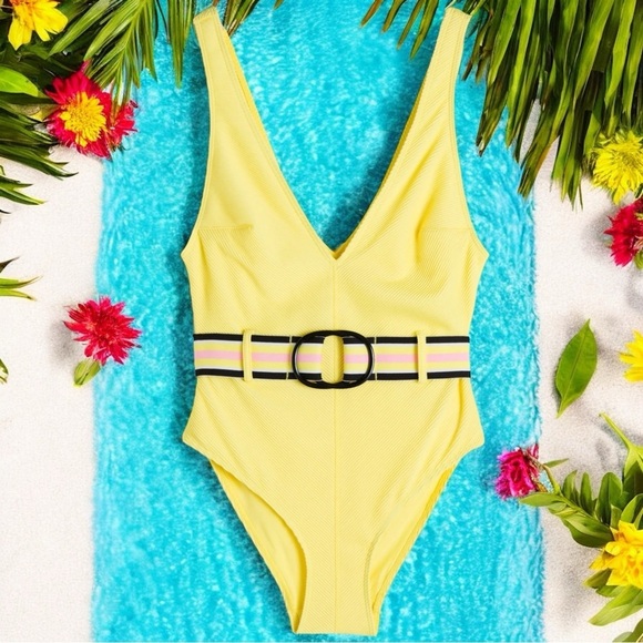 & Other Stories Belted High Cut Swimsuit 70’s Retro Summer Vacation Size 8 - Picture 1 of 13